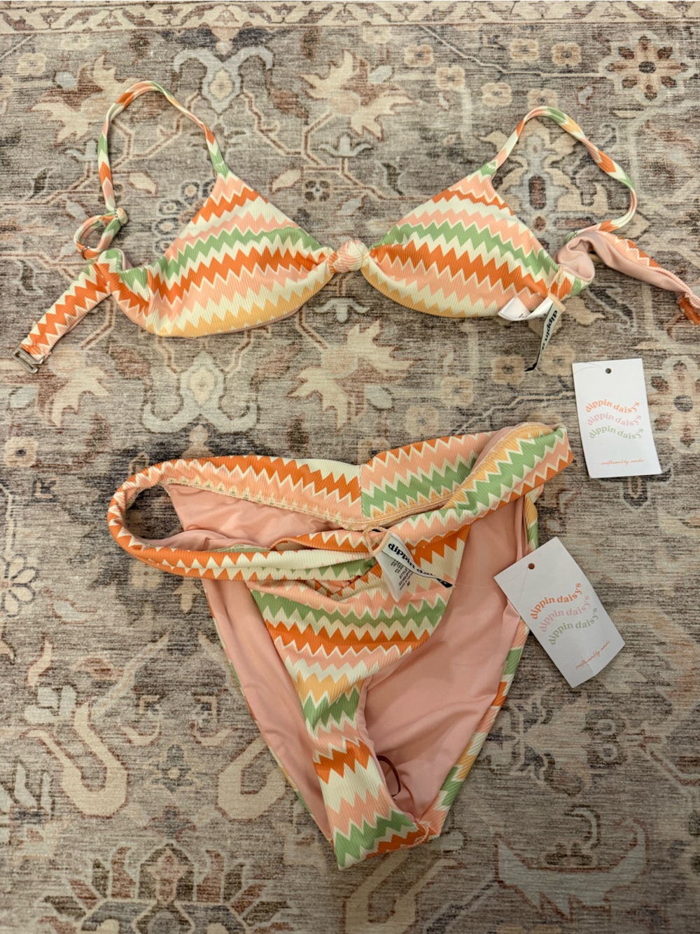 Dippin' Daisy's Chevron Bikini Set - Peach, Light Green, Orange